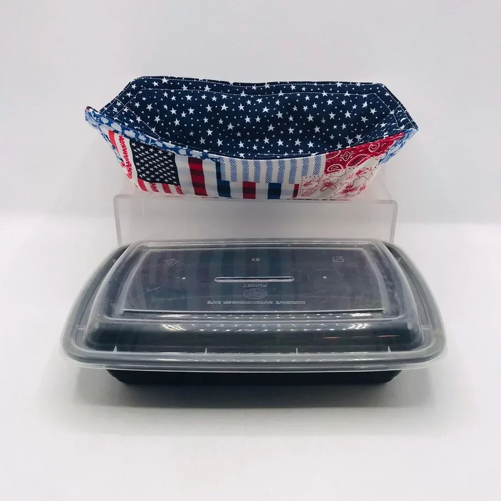 Reversible Microwave Cozie For Takeout Containers Cottage Patriotic Patchwork